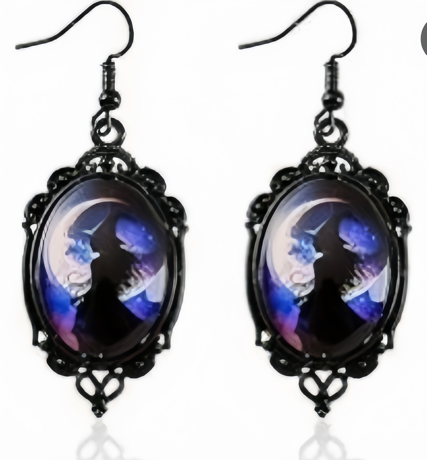 Retro oval pendant earrings - Halloween gothic ghost bat earrings
