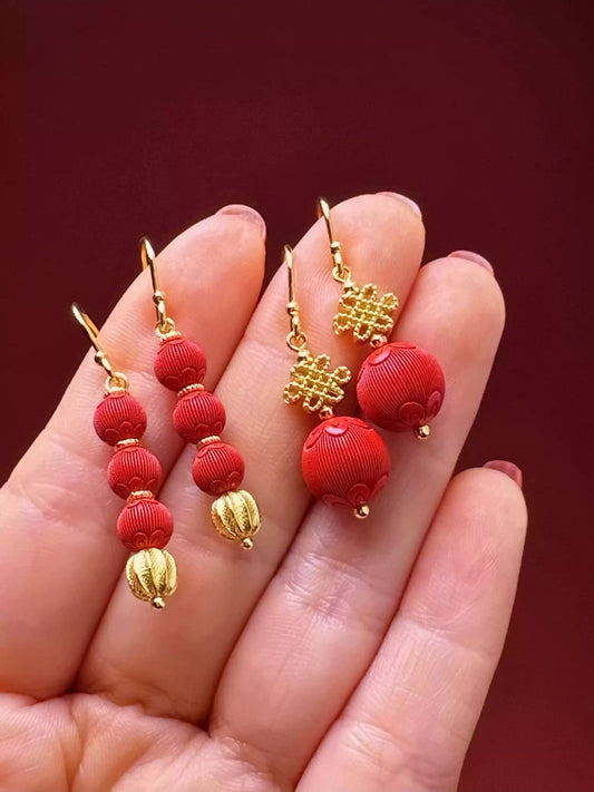 Chinese red lanterns Earrings- Wellness Blessing