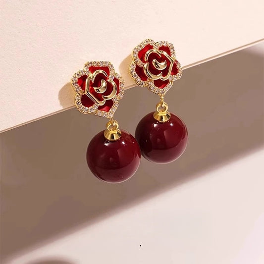 Silver-edged rose Earrings - Health & Longevity Blessing