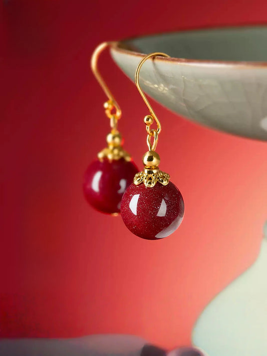 Exploding Ruby Earrings-Wealth Magnet Cinnabar