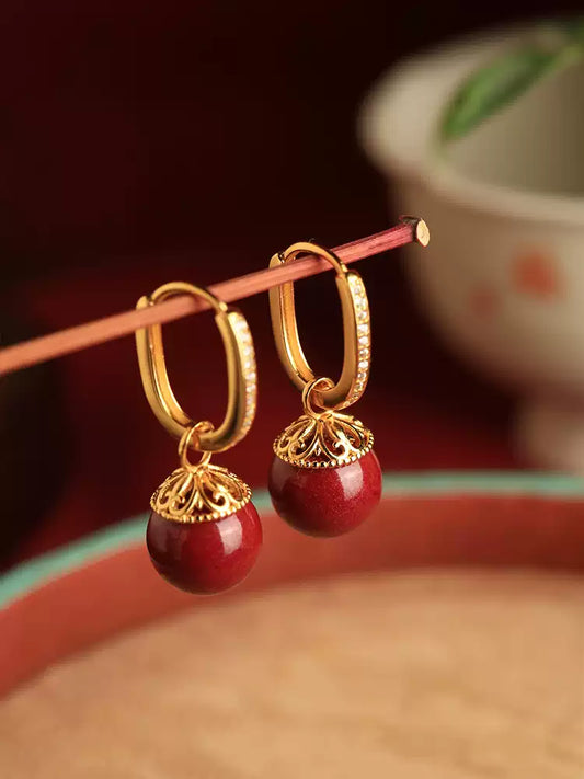Large gold ring ruby Earrings - Boost Your Fortune