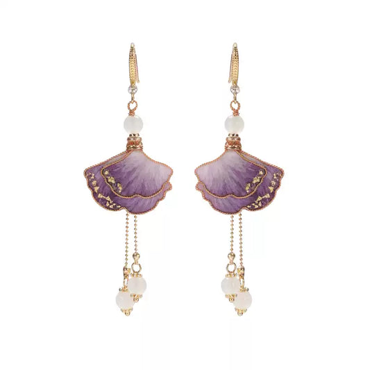 Purple premium ginkgo leaves earrings