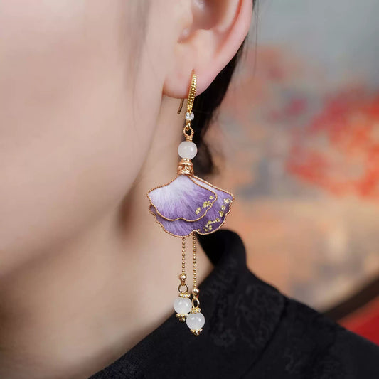 Purple premium ginkgo leaves earrings