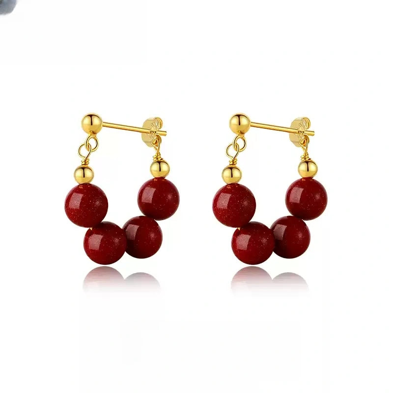 Four Red Jades Earrings - Wellness Blessing
