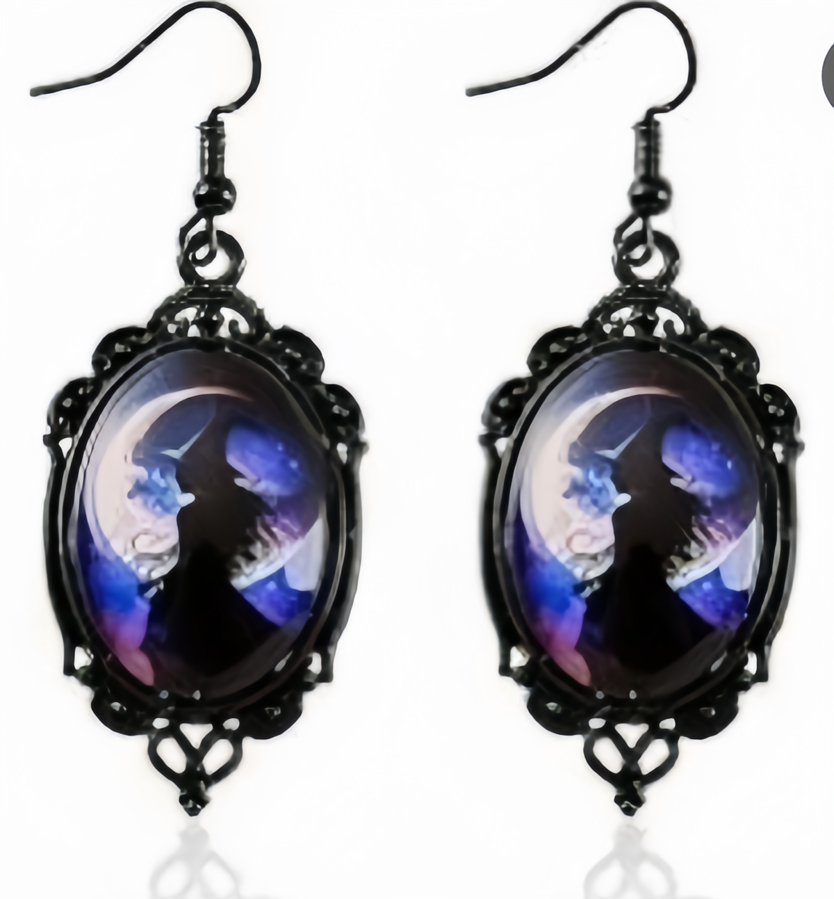 Retro oval pendant earrings - Halloween gothic ghost bat earrings