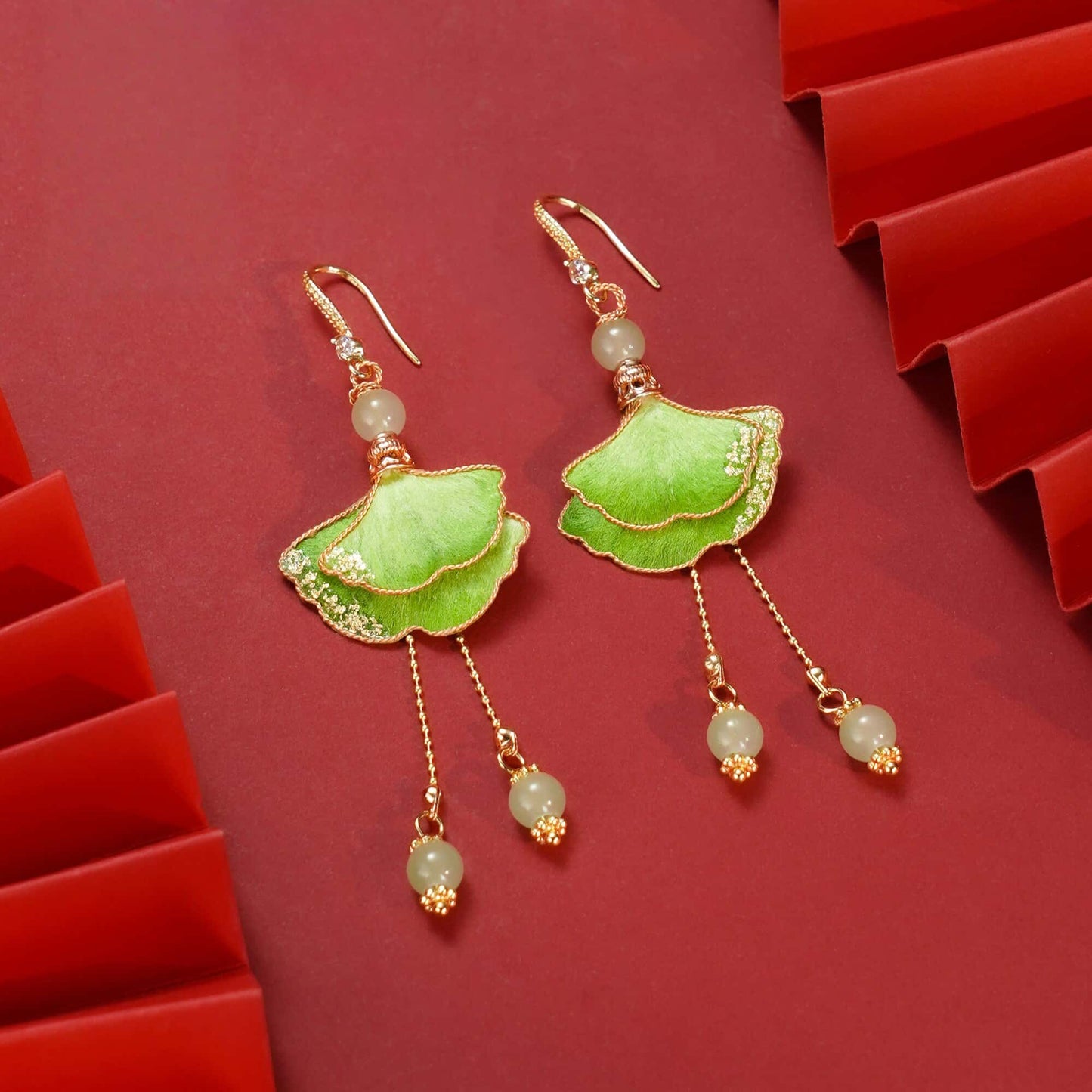 Green Sycamore Leaves earrings