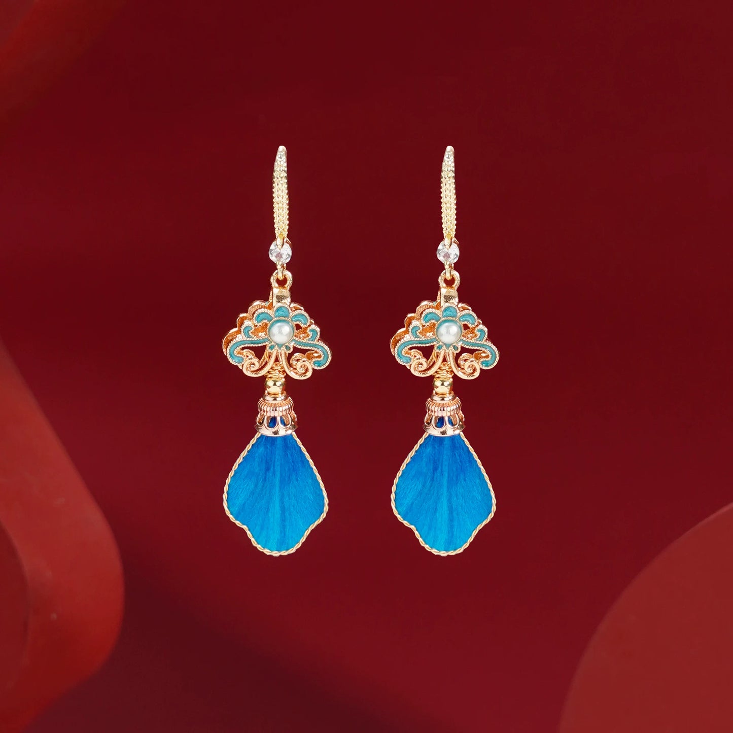 blue feathers earrings