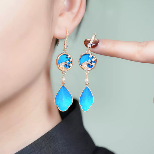 Unique cyan blue earrings