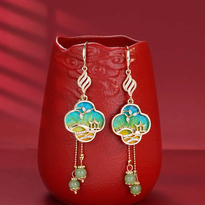Green landscape design earrings