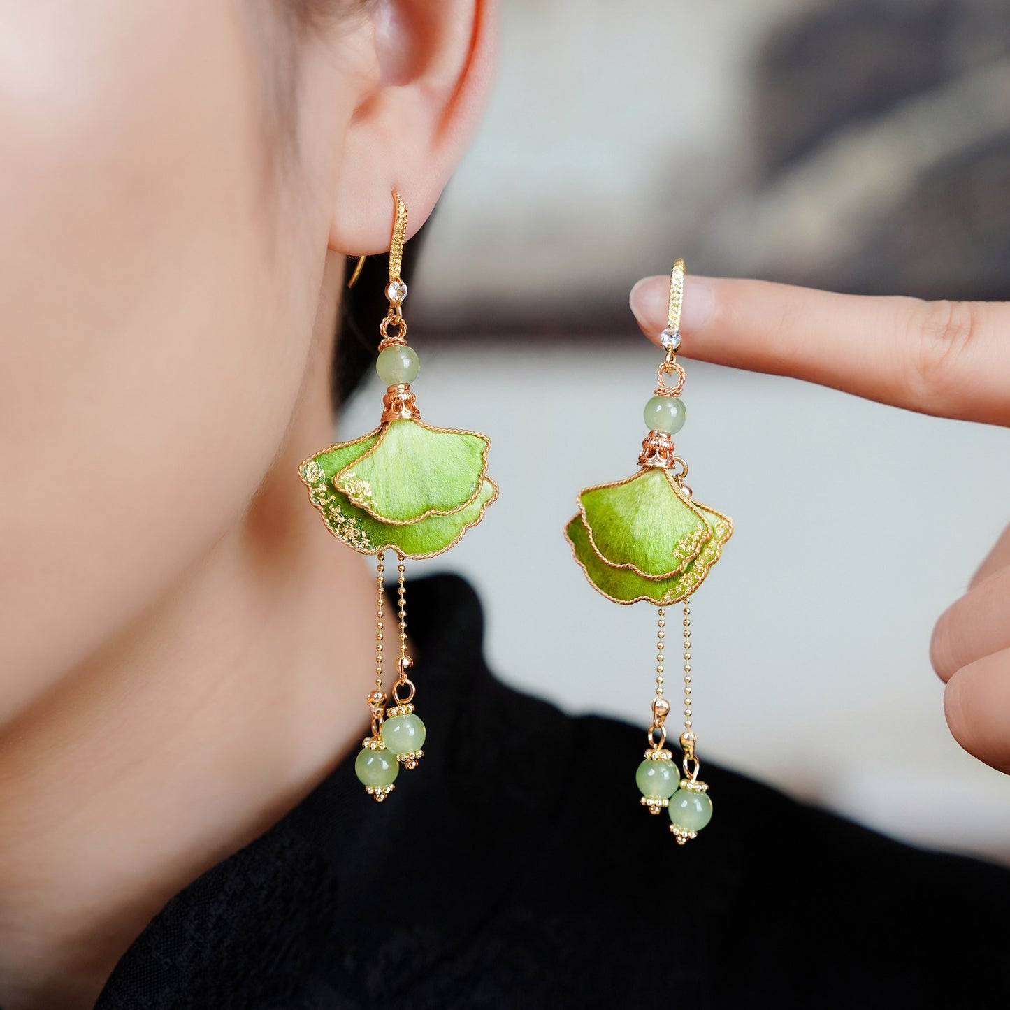 Green Sycamore Leaves earrings