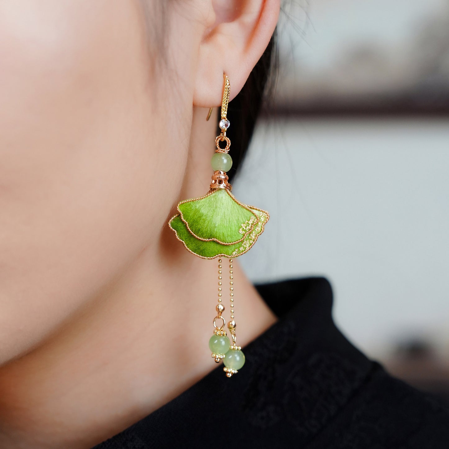 Green Sycamore Leaves earrings
