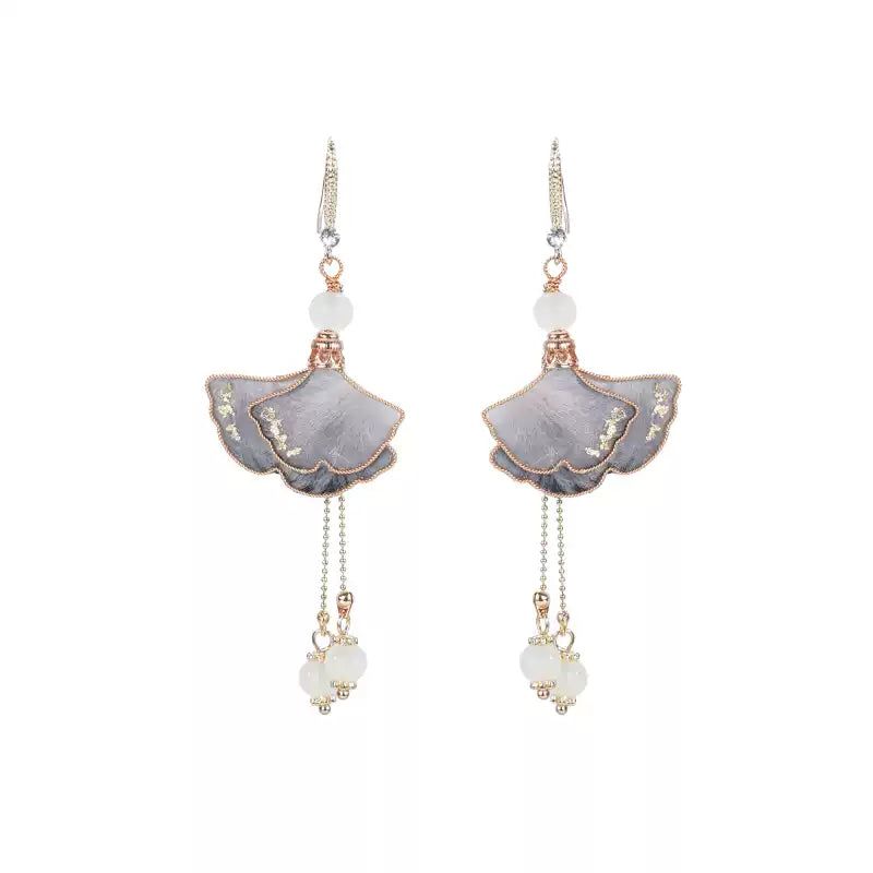 gray ginkgo leaves earrings
