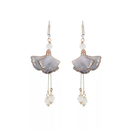 gray ginkgo leaves earrings