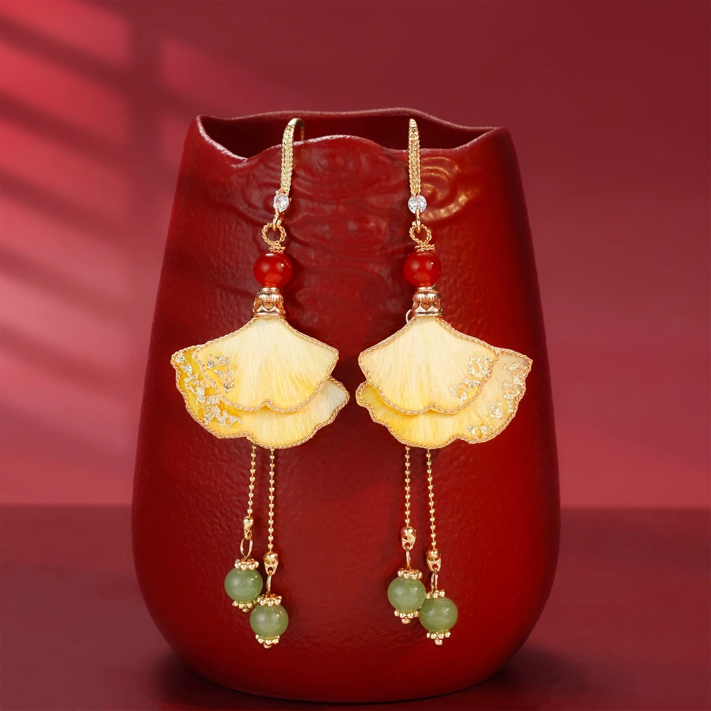 Yellow ginkgo leaves earrings