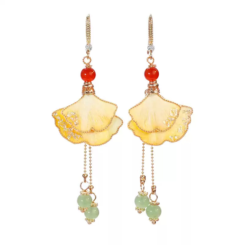 Yellow ginkgo leaves earrings
