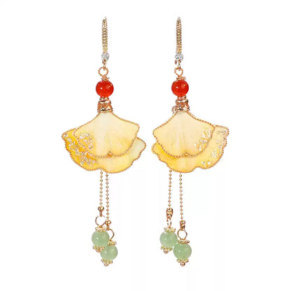 Yellow ginkgo leaves earrings