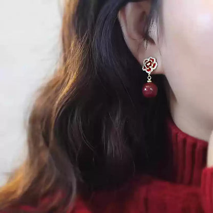 Silver-edged rose Earrings - Health & Longevity Blessing
