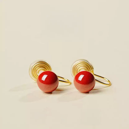 Golden Hook and Ruby Earrings - Health & Longevity Blessing