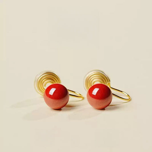 Golden Hook and Ruby Earrings - Health & Longevity Blessing