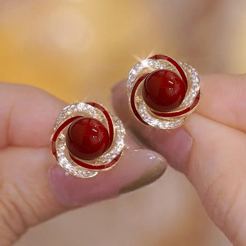 Spiral silver-edged flower Earrings - Health & Longevity Blessing