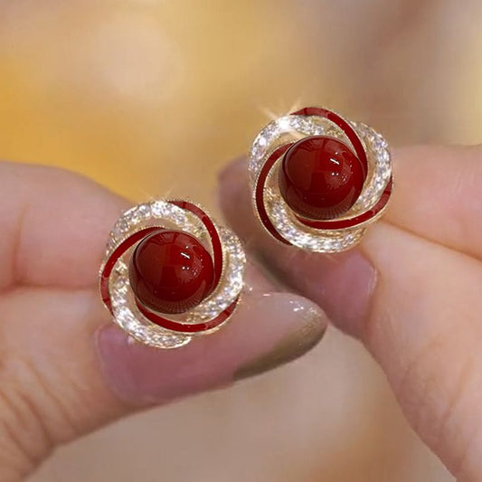 Spiral silver-edged flower Earrings - Health & Longevity Blessing