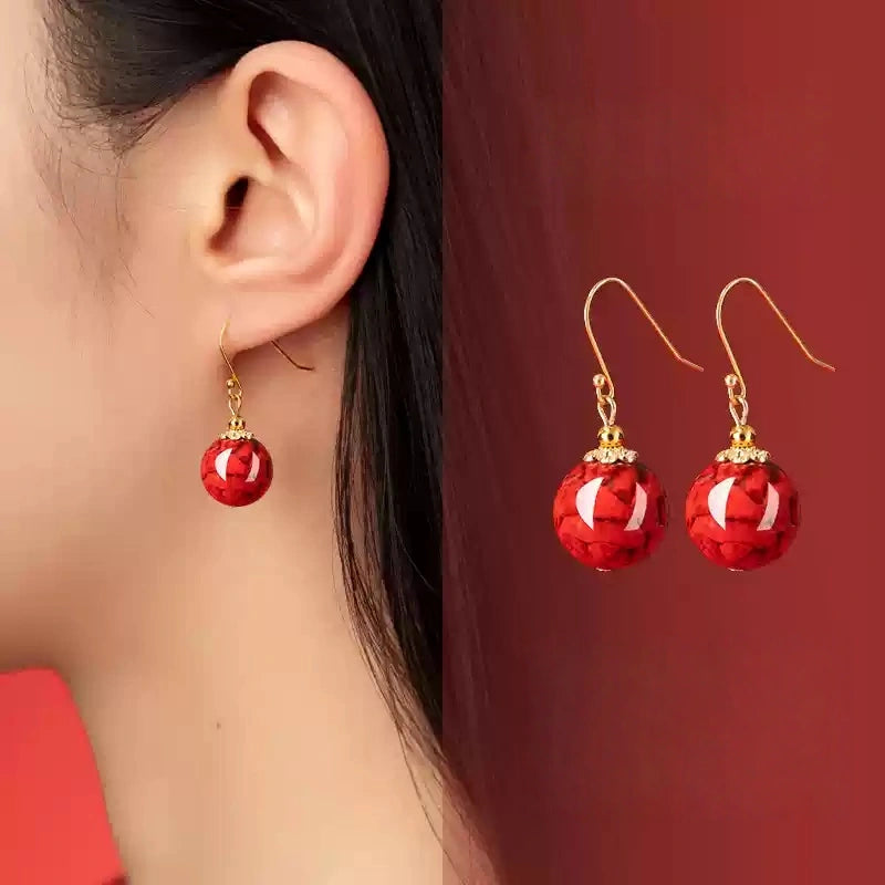 Exploding Ruby Earrings-Wealth Magnet Cinnabar