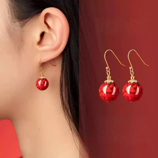 Exploding Ruby Earrings-Wealth Magnet Cinnabar