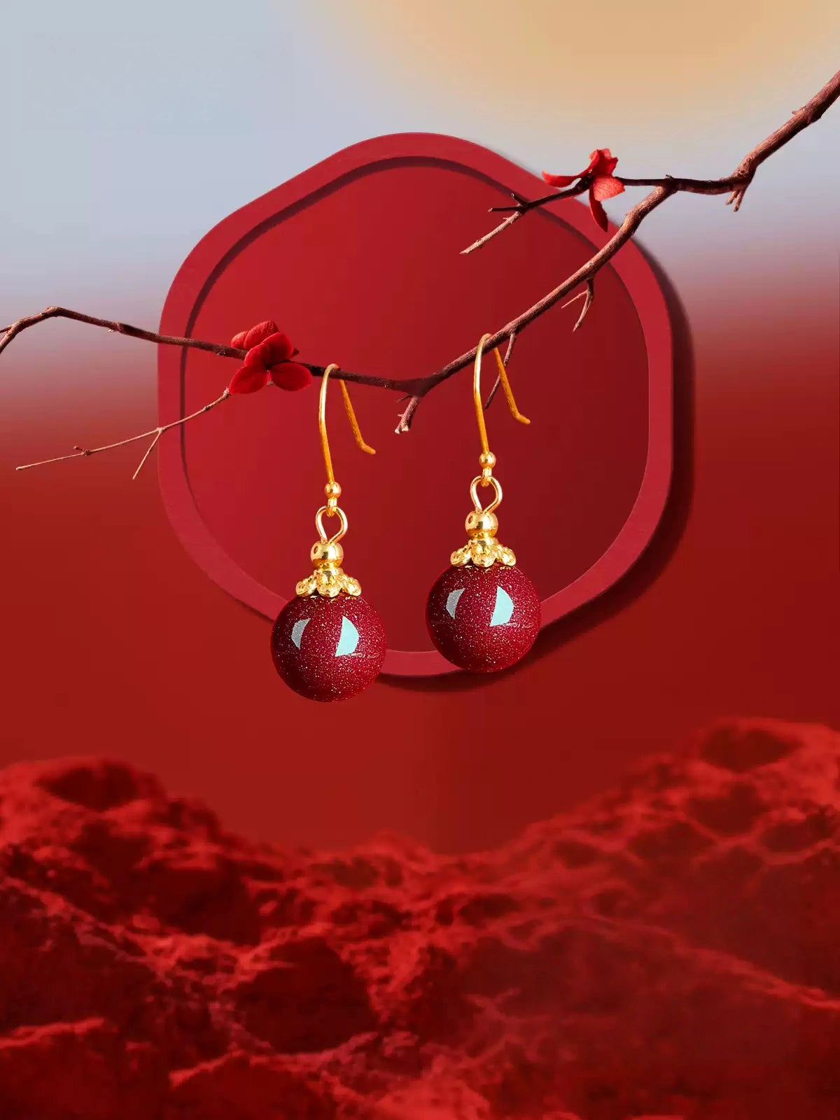 Exploding Ruby Earrings-Wealth Magnet Cinnabar