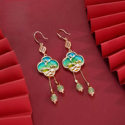 Green landscape design earrings