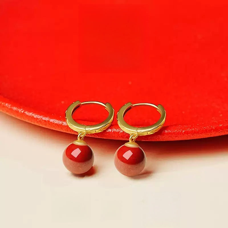 Golden red cinnabar Earrings - Wealth Magnet