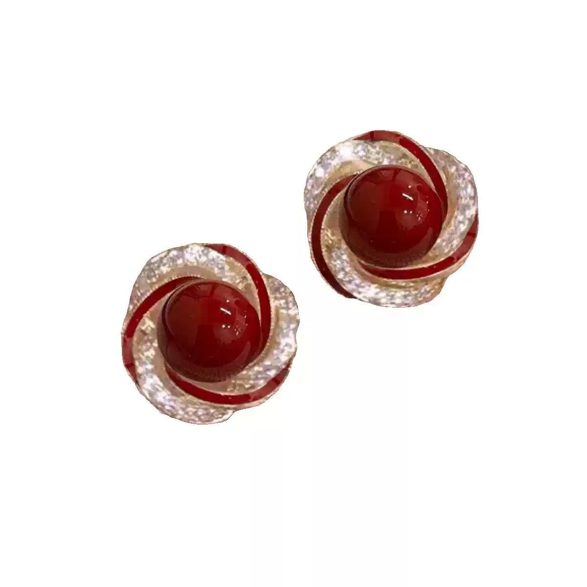Spiral silver-edged flower Earrings - Health & Longevity Blessing