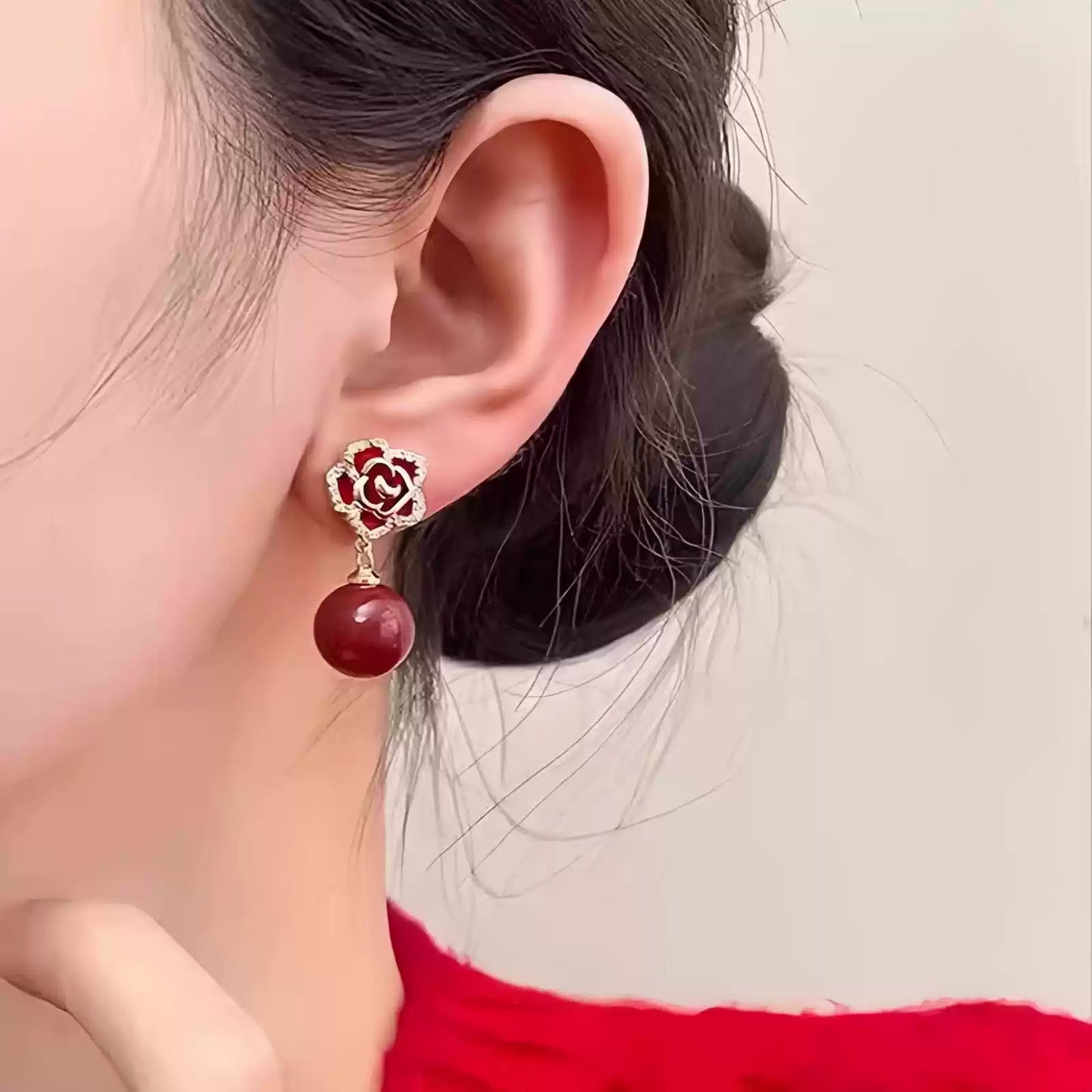 Silver-edged rose Earrings - Health & Longevity Blessing