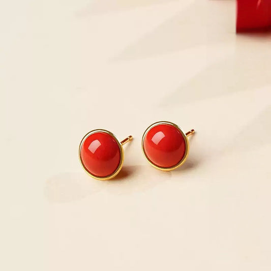 Smooth polished cinnabar Earrings - Health & Longevity Gift