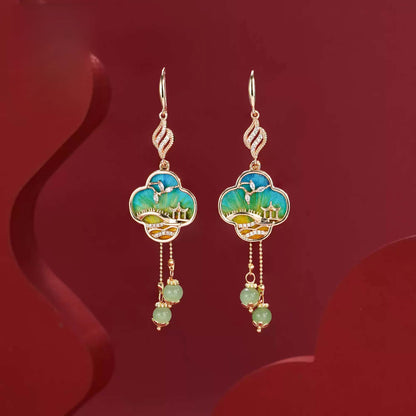 Green landscape design earrings