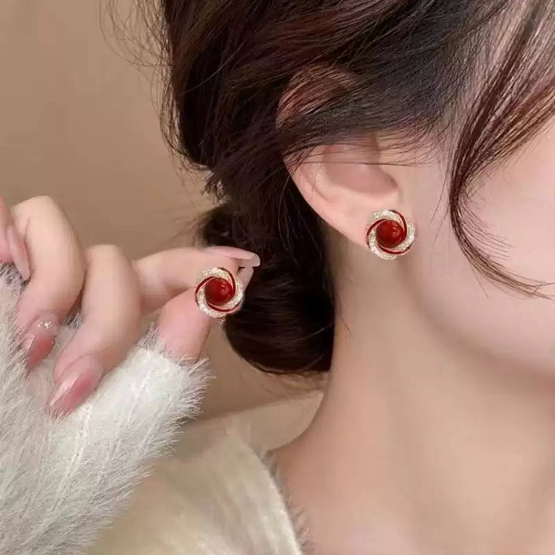 Spiral silver-edged flower Earrings - Health & Longevity Blessing