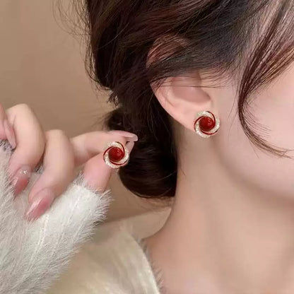 Spiral silver-edged flower Earrings - Health & Longevity Blessing