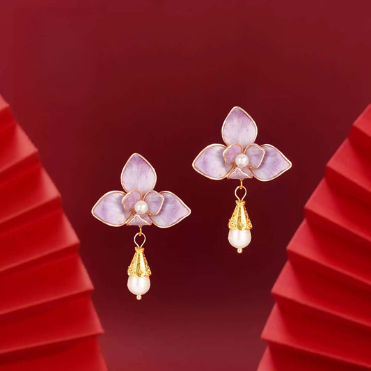 Three purple petals earrings