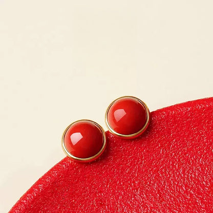 Smooth polished cinnabar Earrings - Health & Longevity Gift