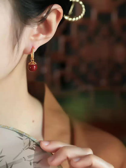 Large gold ring ruby Earrings - Boost Your Fortune