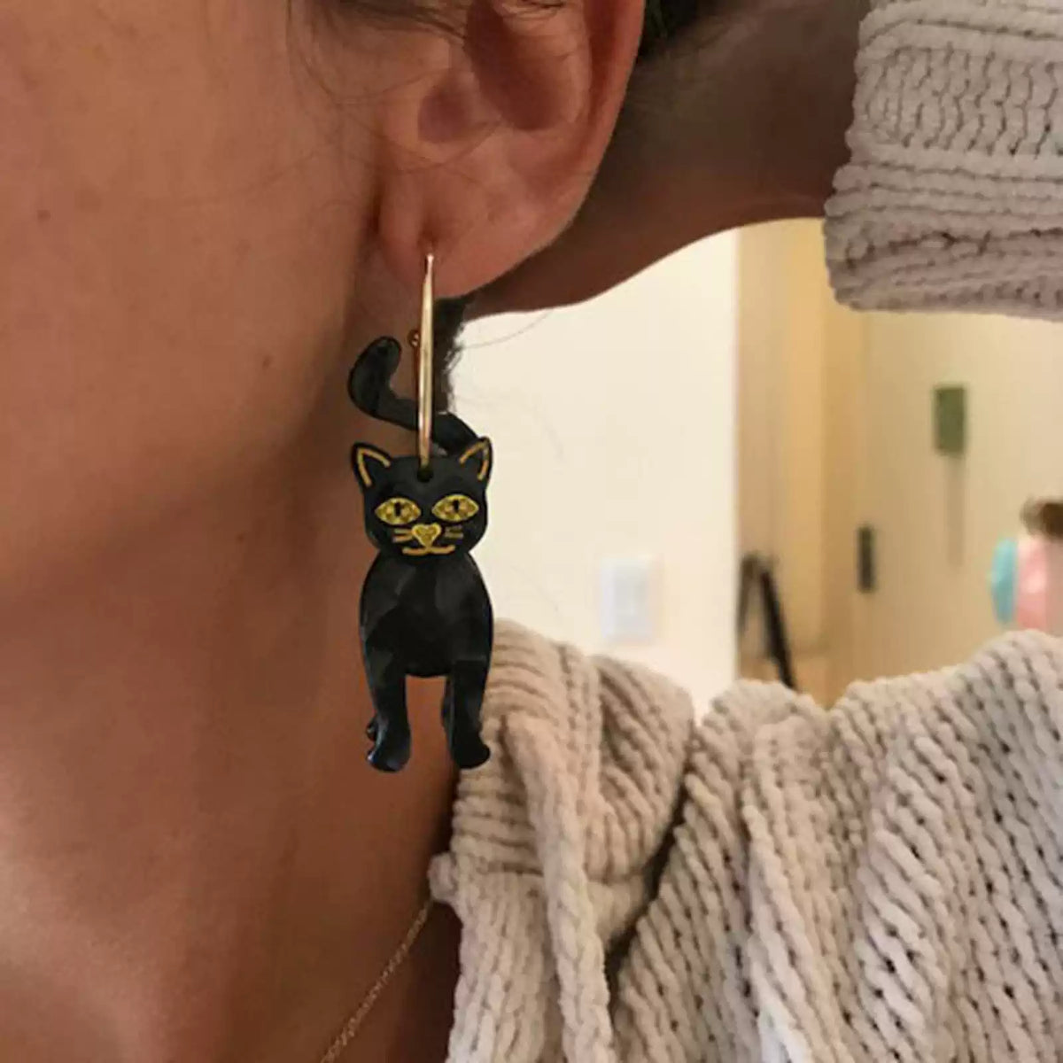 Funny black cat-Halloween Earring Style 7