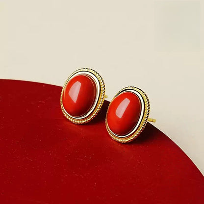 Gold-rimmed Ruby Earrings - Health & Longevity Gift