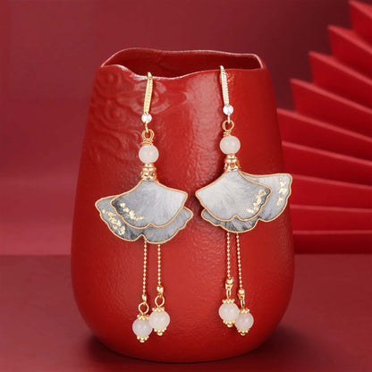 gray ginkgo leaves earrings