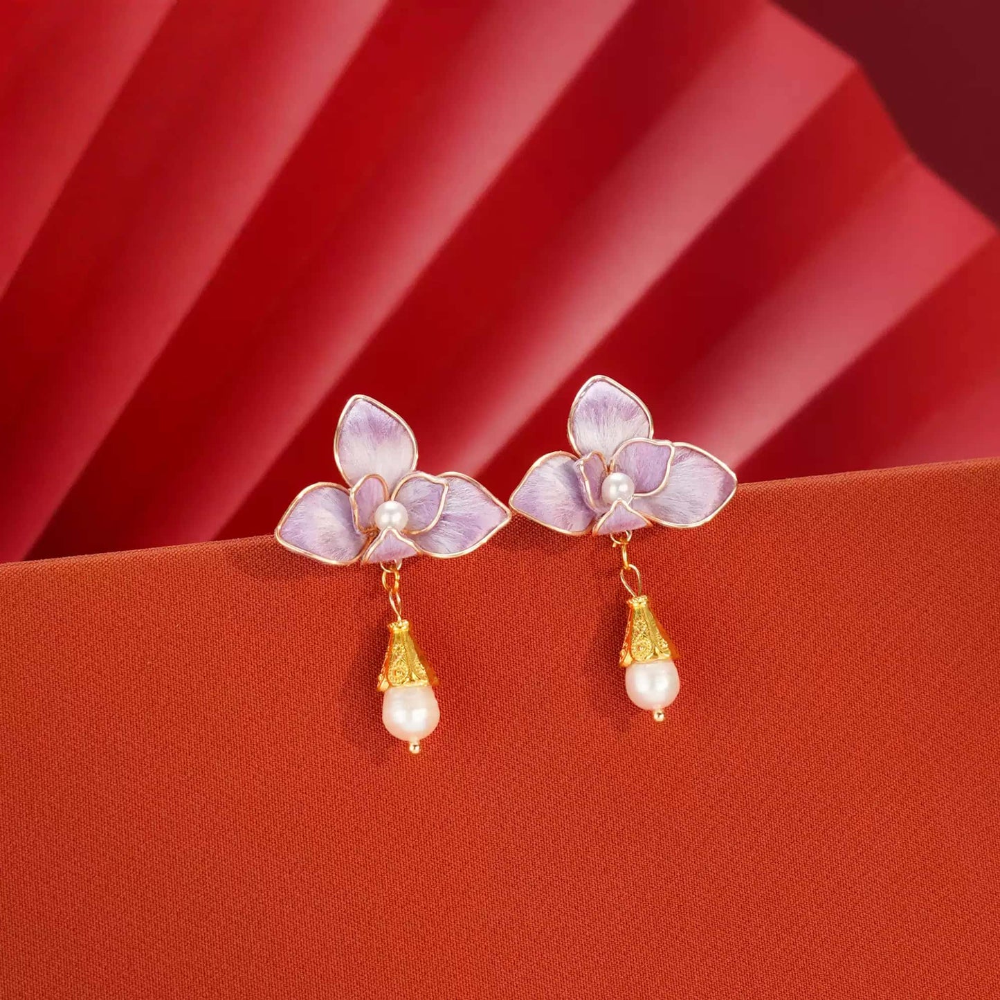Three purple petals earrings
