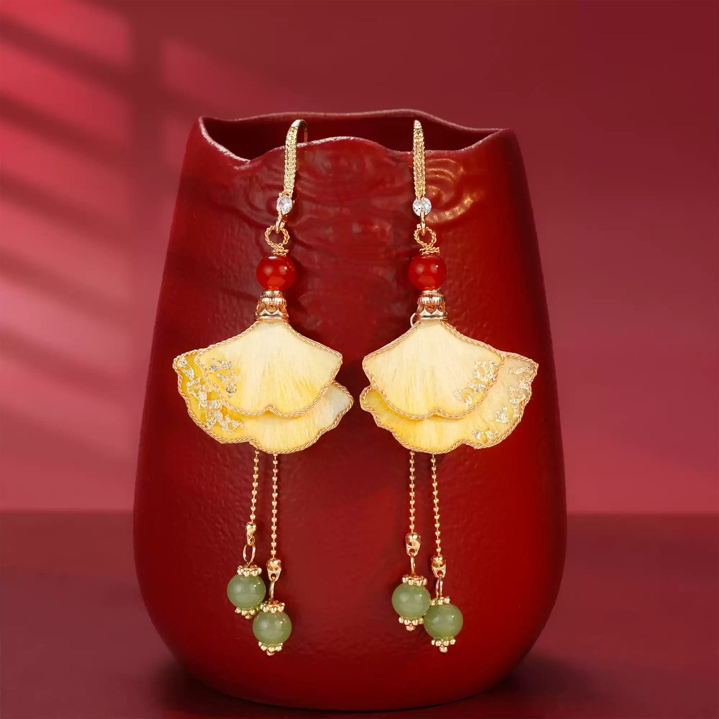 Yellow ginkgo leaves earrings