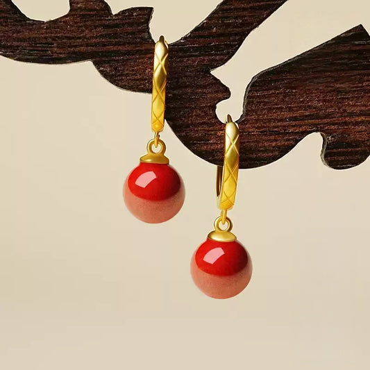 Golden red cinnabar Earrings - Wealth Magnet