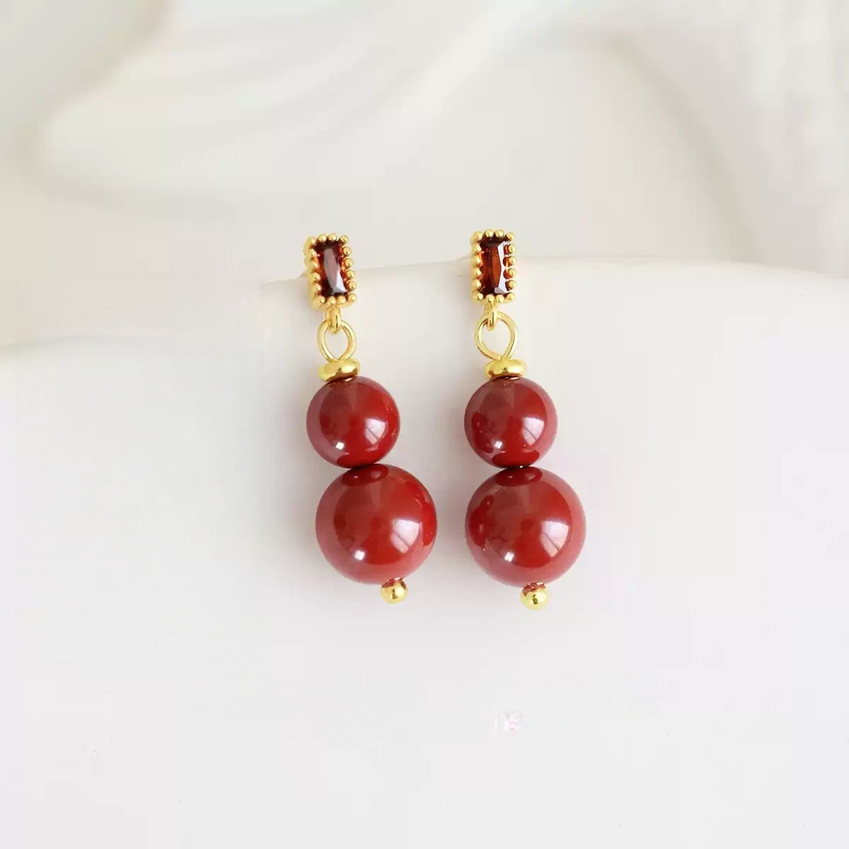 Hand-polished red beads Earrings - Feng Shui Metaphysics