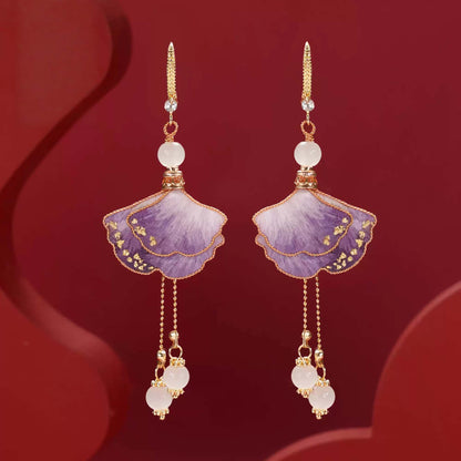 Purple premium ginkgo leaves earrings