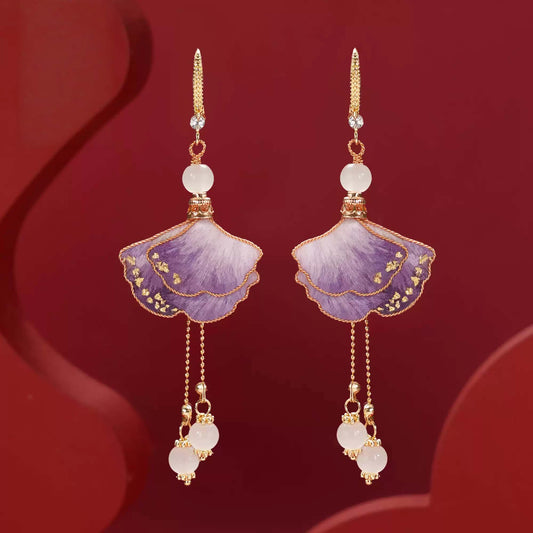 Purple premium ginkgo leaves earrings