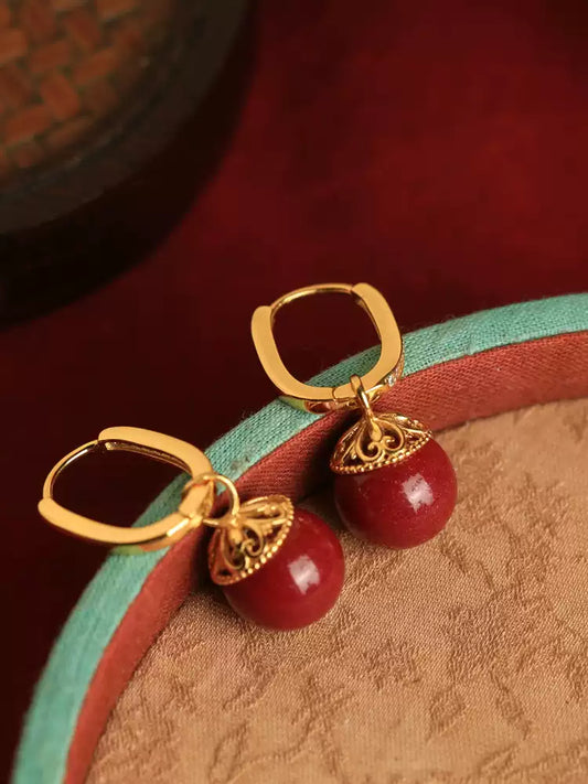 Large gold ring ruby Earrings - Boost Your Fortune