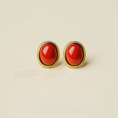 Gold-rimmed Ruby Earrings - Health & Longevity Gift